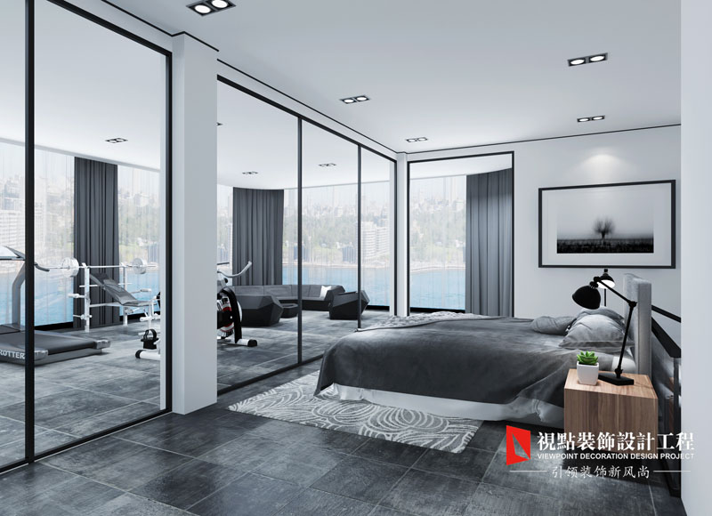 上关湖别墅现代简约黑白风格装修效果图